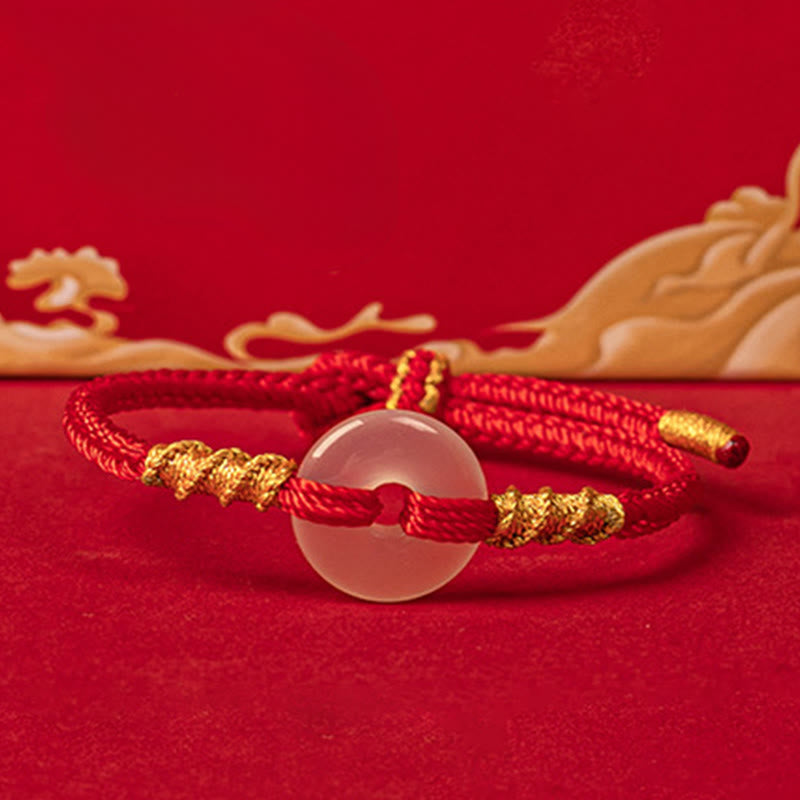 Buddha Stones White Chalcedony Peace Buckle Connection Rope Knot Bracelet