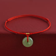 Buddha Stones Natural Hetian Jade Peace Buckle String Abundance Bracelet Anklet