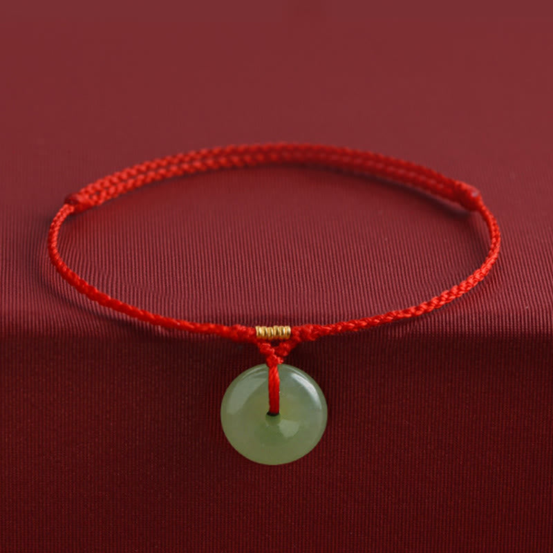 Buddha Stones Natural Hetian Jade Peace Buckle String Abundance Bracelet Anklet