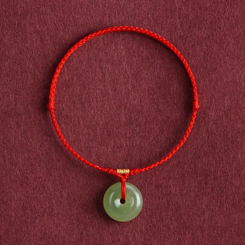 Buddha Stones Natural Hetian Jade Peace Buckle String Abundance Bracelet Anklet