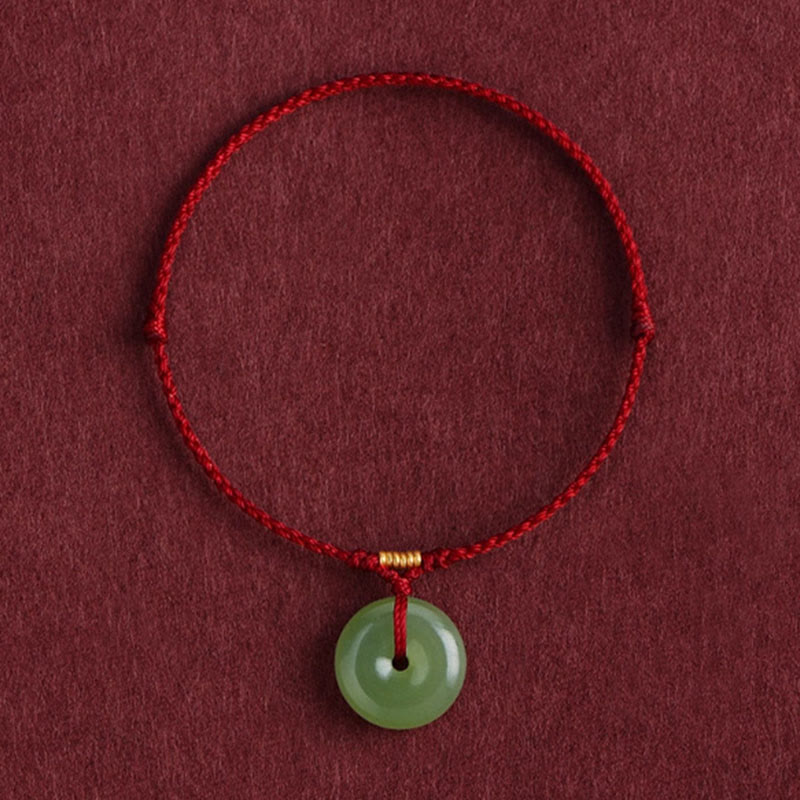 EverestArtstudios Natural Hetian Jade Peace Buckle String Abundance Bracelet Anklet