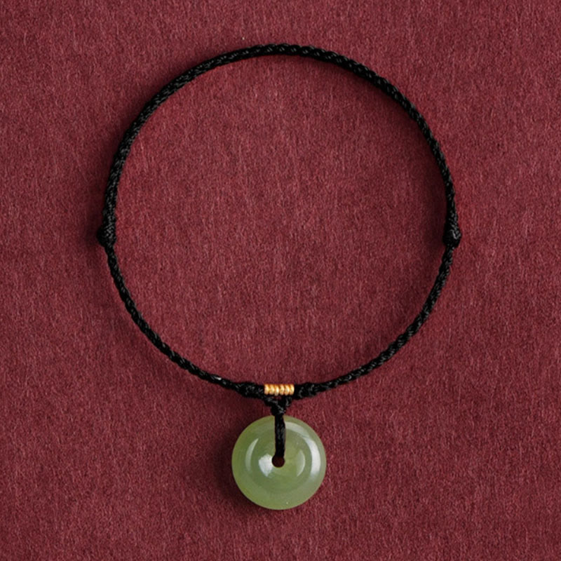 Buddha Stones Natural Hetian Jade Peace Buckle String Abundance Bracelet Anklet