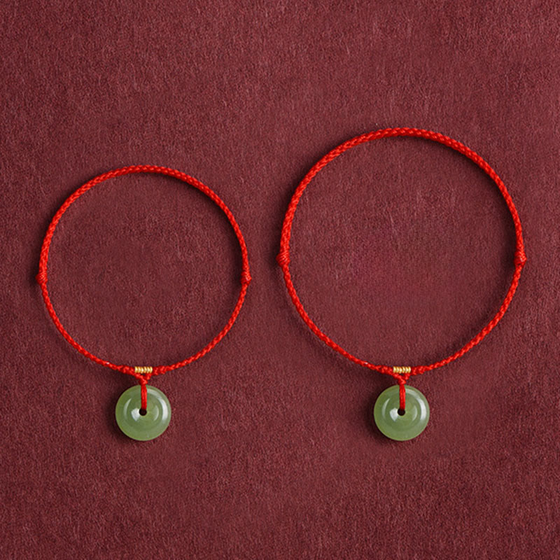 EverestArtstudios Natural Hetian Jade Peace Buckle String Abundance Bracelet Anklet