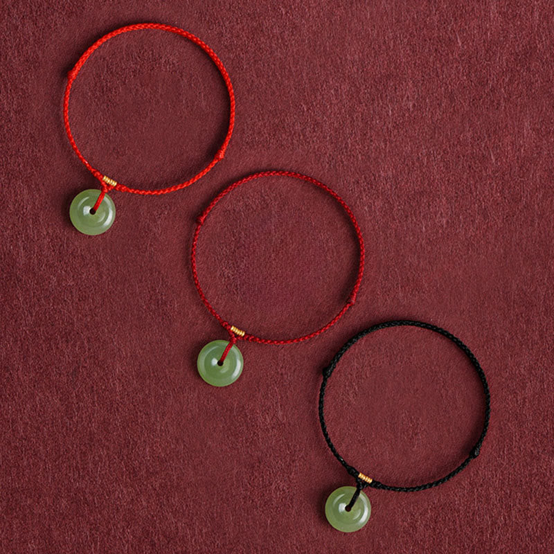 Buddha Stones Natural Hetian Jade Peace Buckle String Abundance Bracelet Anklet