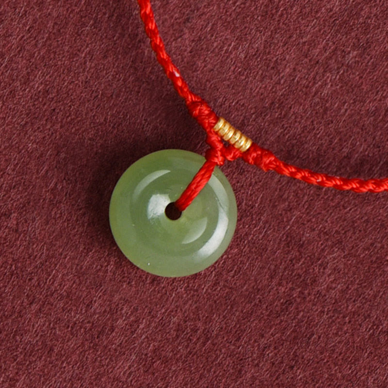 Buddha Stones Natural Hetian Jade Peace Buckle String Abundance Bracelet Anklet