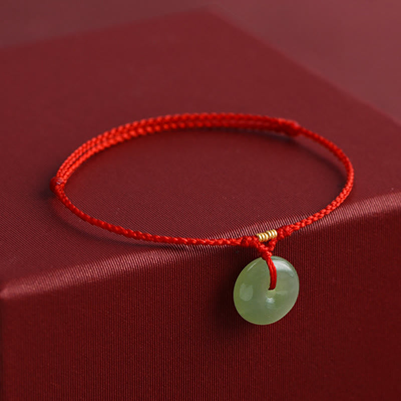 EverestArtstudios Natural Hetian Jade Peace Buckle String Abundance Bracelet Anklet