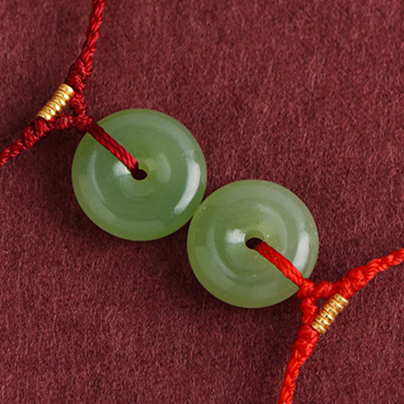 EverestArtstudios Natural Hetian Jade Peace Buckle String Abundance Bracelet Anklet