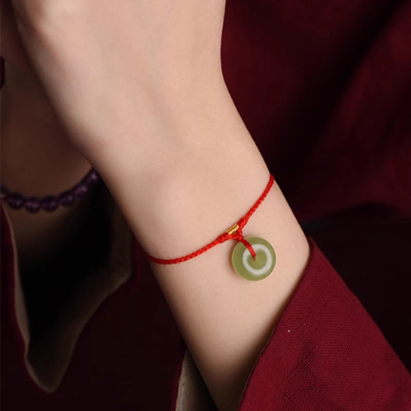 Buddha Stones Natural Hetian Jade Peace Buckle String Abundance Bracelet Anklet