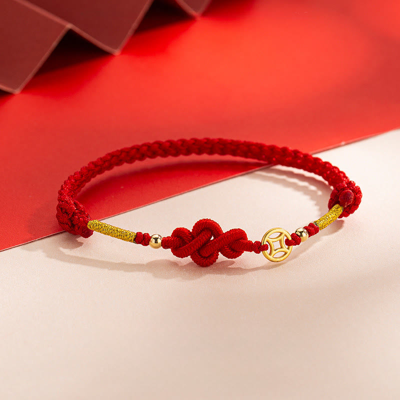 Buddha Stones Ruyi Knot Copper Coin Braided Protection Bracelet