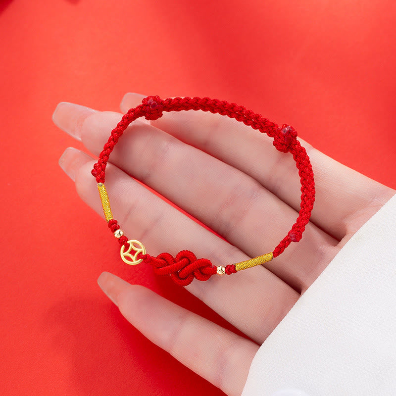 Buddha Stones Ruyi Knot Copper Coin Braided Protection Bracelet