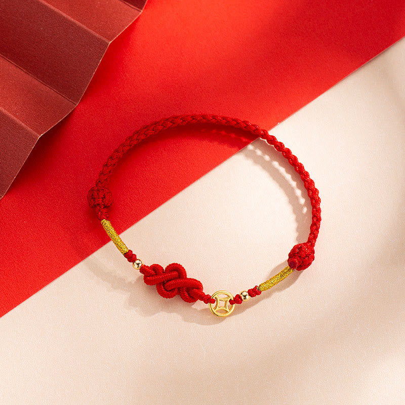Buddha Stones Ruyi Knot Copper Coin Braided Protection Bracelet