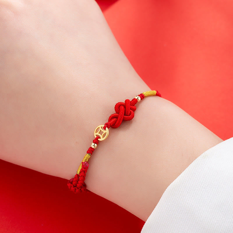 Buddha Stones Ruyi Knot Copper Coin Braided Protection Bracelet