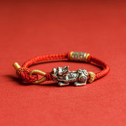 Buddha Stones 925 Sterling Silver Pixiu Om Mani Padme Hum Protection String Bracelet