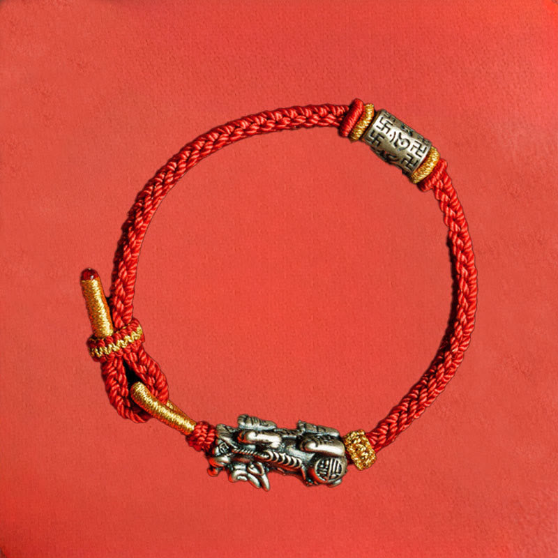 Buddha Stones 925 Sterling Silver Pixiu Om Mani Padme Hum Protection String Bracelet