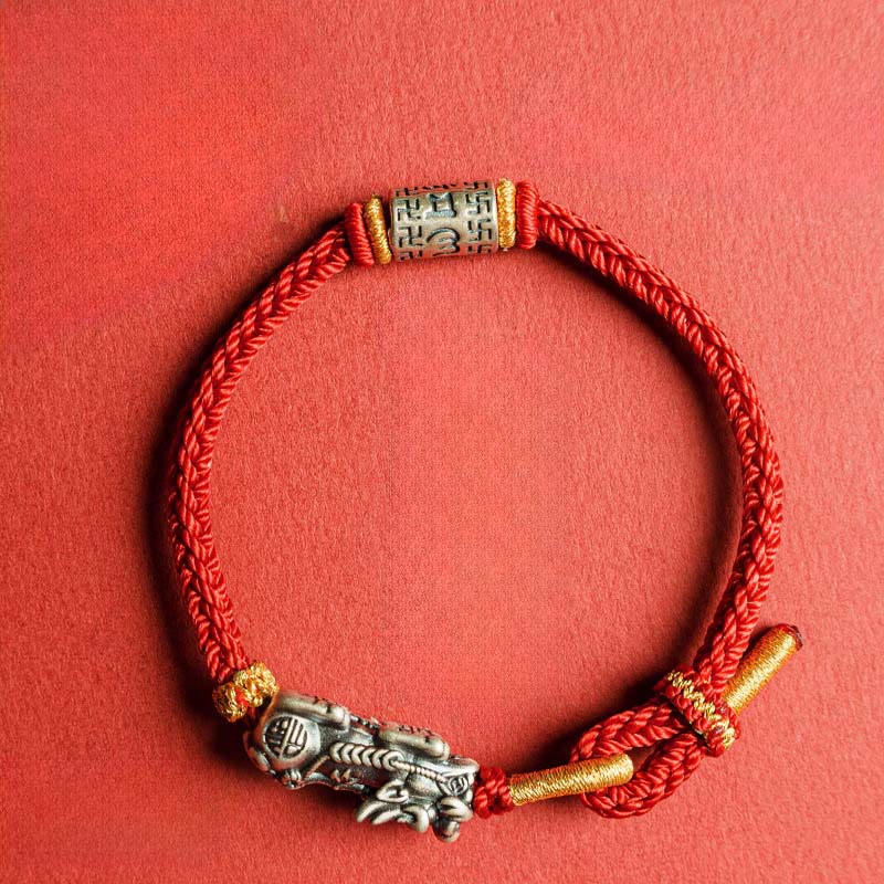 Buddha Stones 925 Sterling Silver Pixiu Om Mani Padme Hum Protection String Bracelet