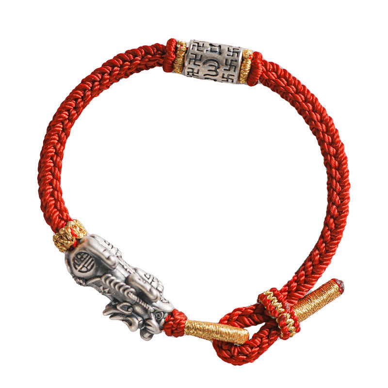 Buddha Stones 925 Sterling Silver Pixiu Om Mani Padme Hum Protection String Bracelet