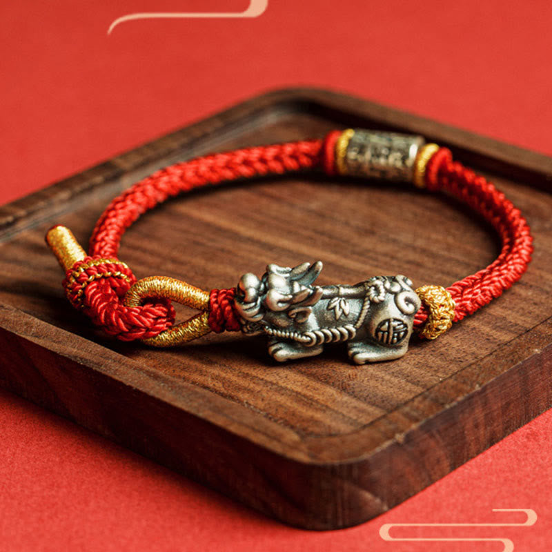 Buddha Stones 925 Sterling Silver Pixiu Om Mani Padme Hum Protection String Bracelet