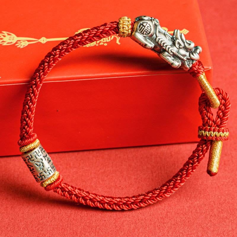 Buddha Stones 925 Sterling Silver Pixiu Om Mani Padme Hum Protection String Bracelet