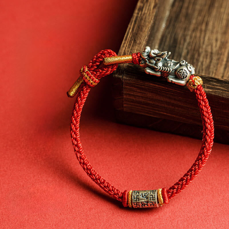 Buddha Stones 925 Sterling Silver Pixiu Om Mani Padme Hum Protection String Bracelet