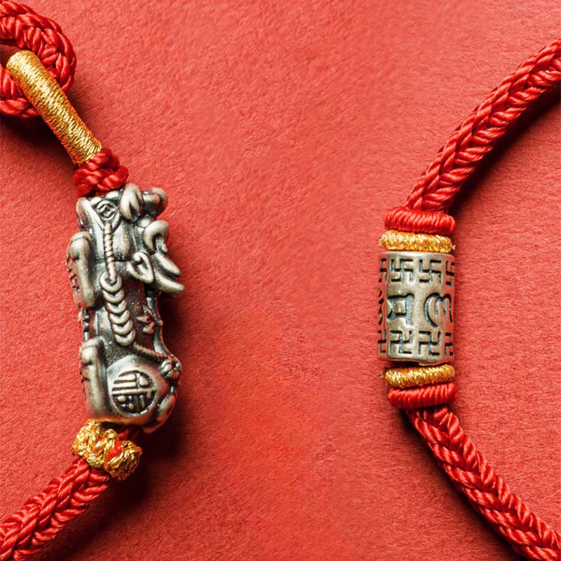 Buddha Stones 925 Sterling Silver Pixiu Om Mani Padme Hum Protection String Bracelet