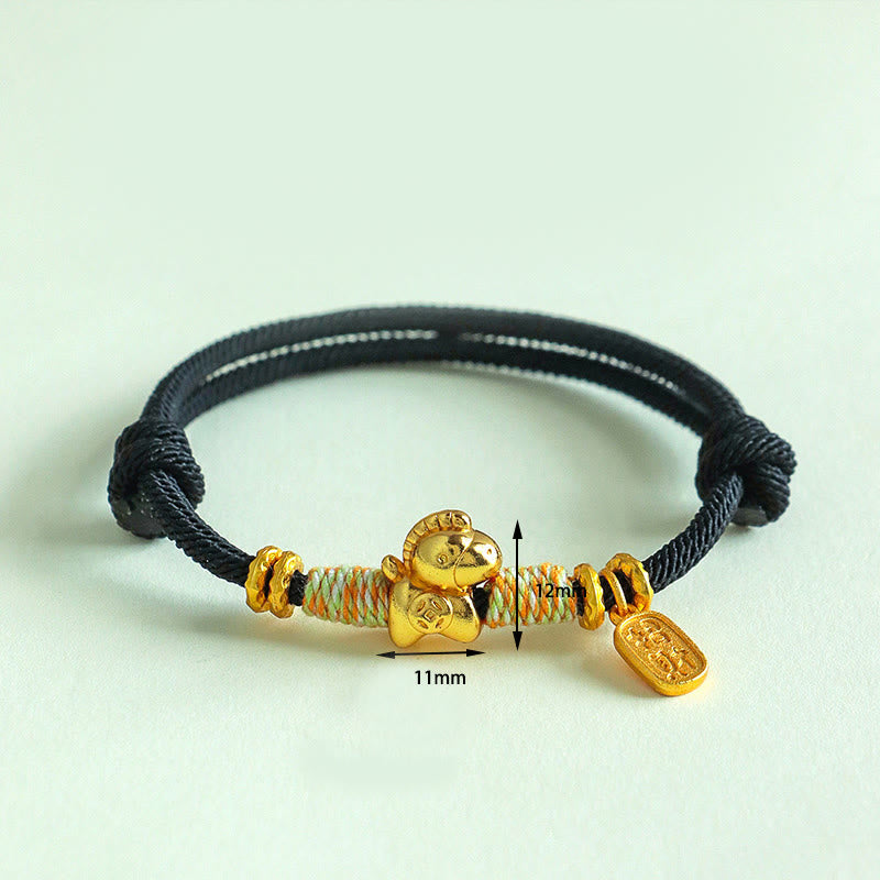 Buddha Stones Year Of The Horse Red String Black String Lucky Fortune Charm Braided Connection Bracelet
