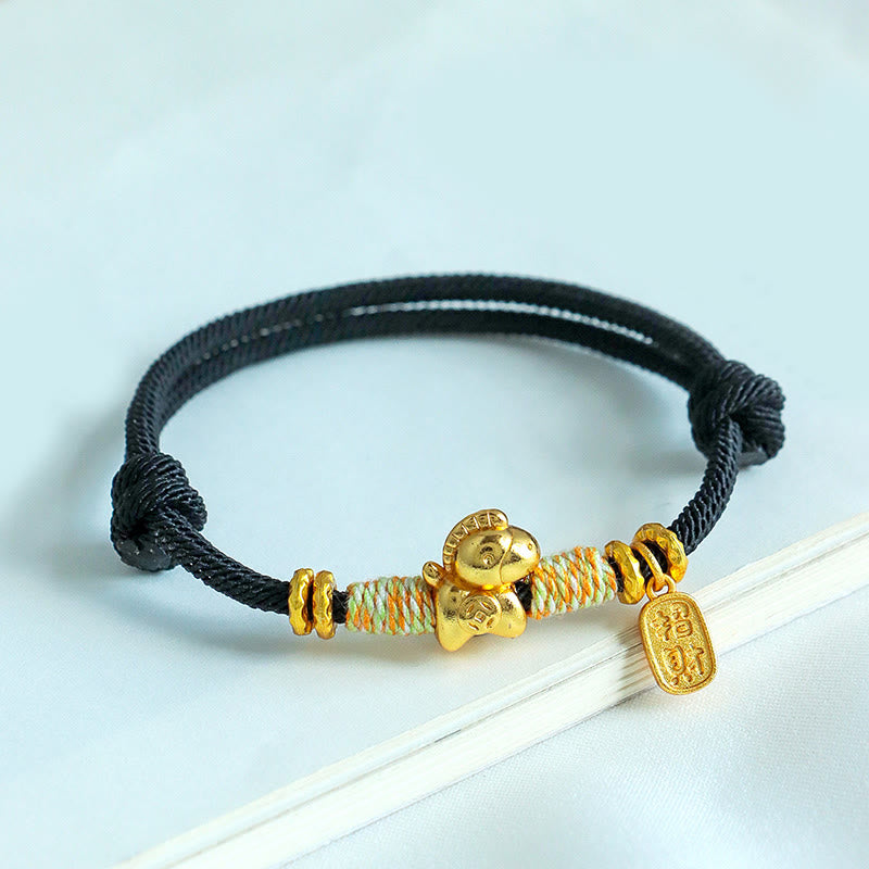 Buddha Stones Year Of The Horse Red String Black String Lucky Fortune Charm Braided Connection Bracelet