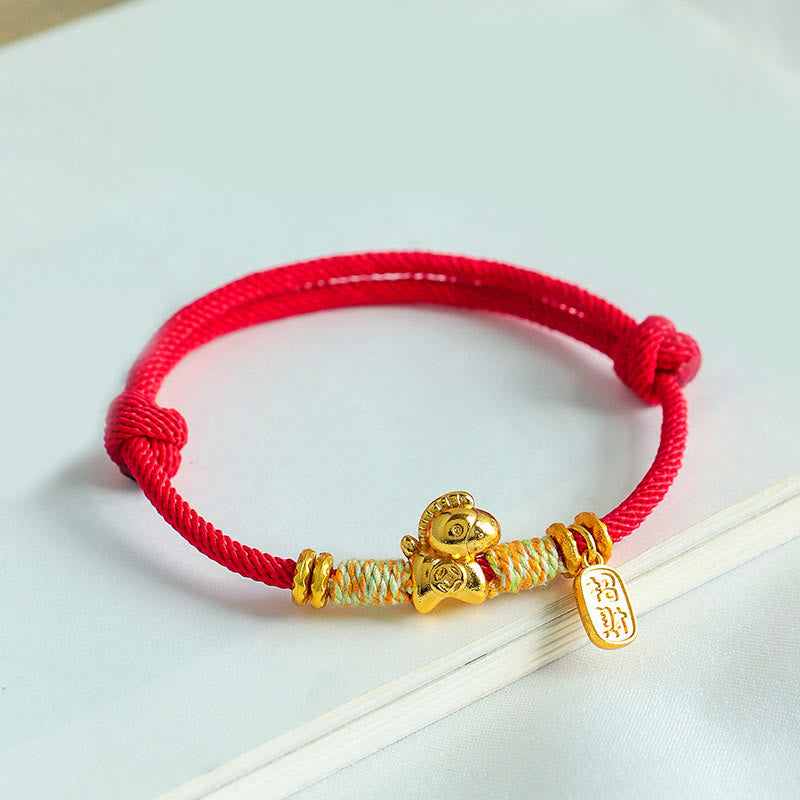 Buddha Stones Year Of The Horse Red String Black String Lucky Fortune Charm Braided Connection Bracelet