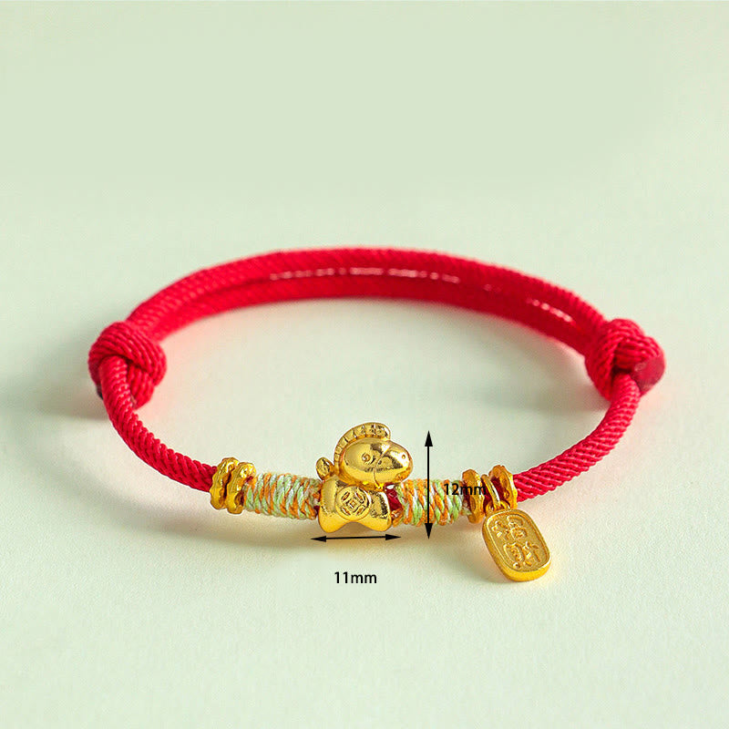 Buddha Stones Year Of The Horse Red String Black String Lucky Fortune Charm Braided Connection Bracelet