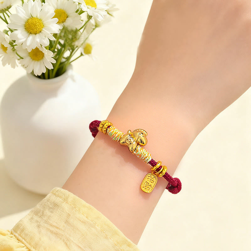 Buddha Stones Year Of The Horse Red String Black String Lucky Fortune Charm Braided Connection Bracelet
