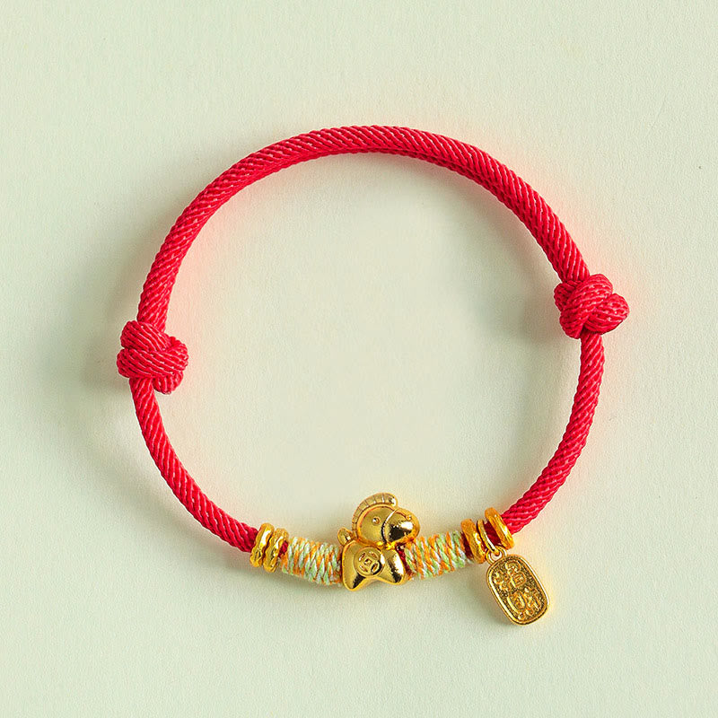 Buddha Stones Year Of The Horse Red String Black String Lucky Fortune Charm Braided Connection Bracelet
