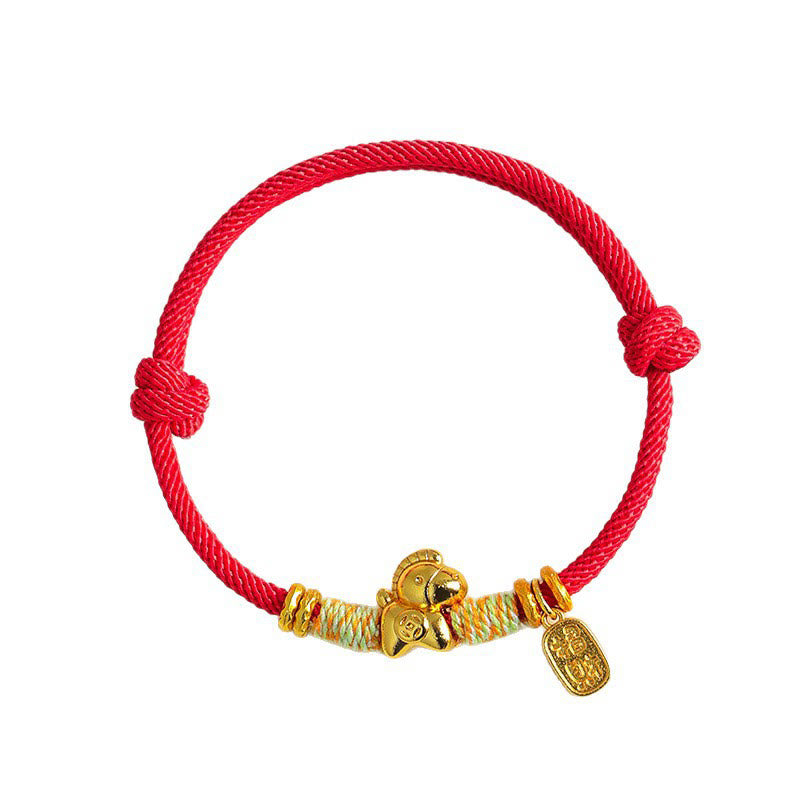 Buddha Stones Year Of The Horse Red String Black String Lucky Fortune Charm Braided Connection Bracelet