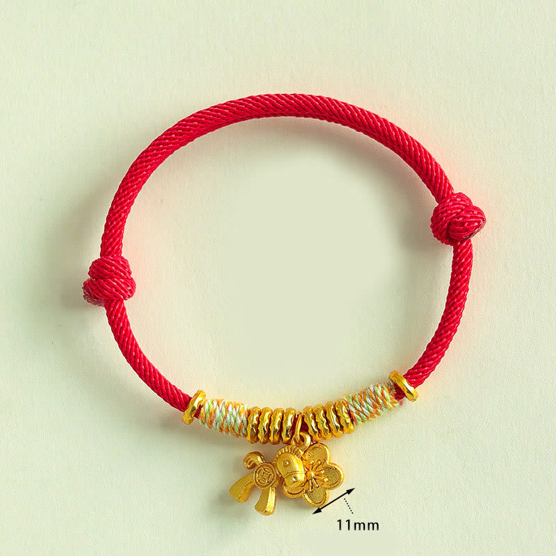 Buddha Stones Year Of The Horse Flower Charm Red String Connection Handmade Bracelet