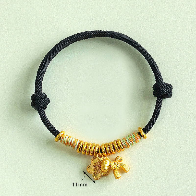 Buddha Stones Year Of The Horse Flower Charm Red String Connection Handmade Bracelet