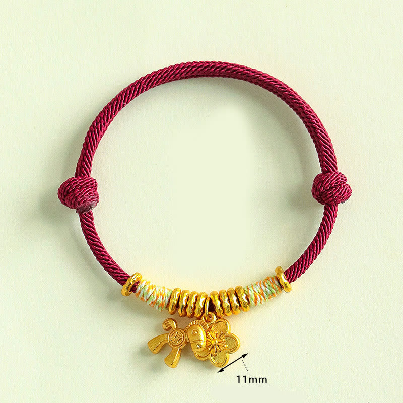 Buddha Stones Year Of The Horse Flower Charm Red String Connection Handmade Bracelet