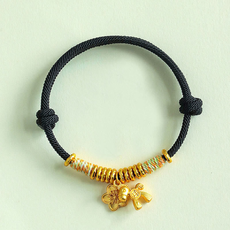 Buddha Stones Year Of The Horse Flower Charm Red String Connection Handmade Bracelet
