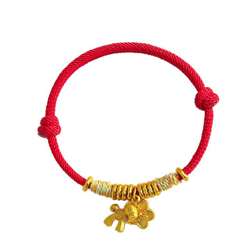 Buddha Stones Year Of The Horse Flower Charm Red String Connection Handmade Bracelet