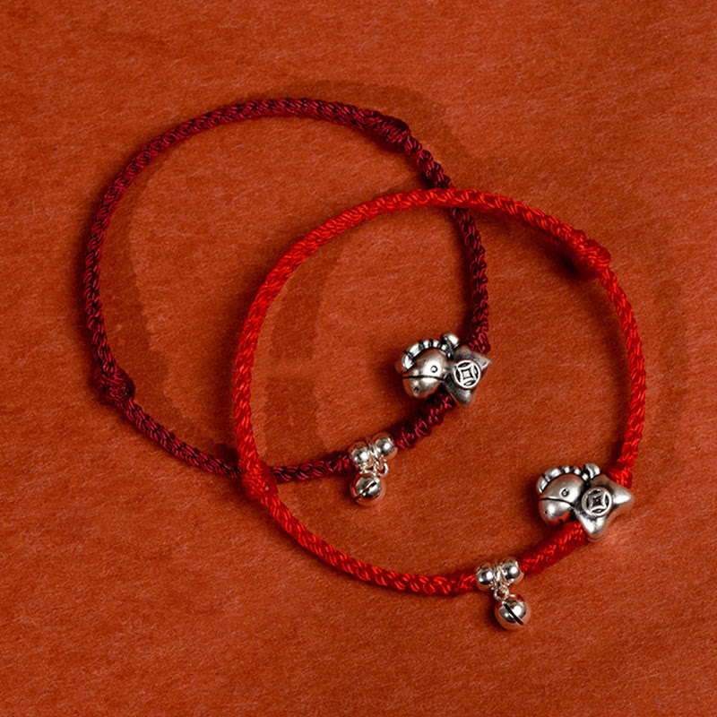Buddha Stones 999 Sterling Silver Year Of The Horse 925 Sterling Silver Bell String Luck Child Adult Bracelet Anklet