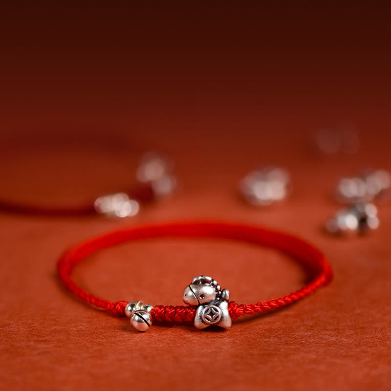 Buddha Stones 999 Sterling Silver Year Of The Horse 925 Sterling Silver Bell String Luck Child Adult Bracelet Anklet