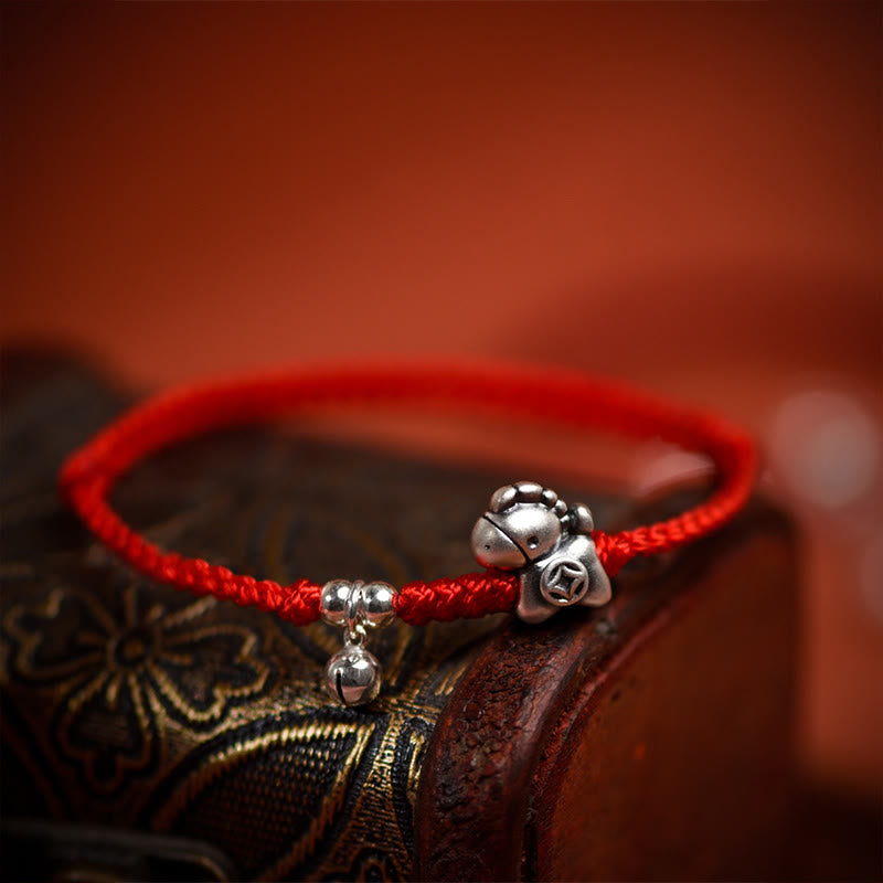 Buddha Stones 999 Sterling Silver Year Of The Horse 925 Sterling Silver Bell String Luck Child Adult Bracelet Anklet