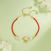 Buddha Stones Chinese Lock Charm Cat's Eye Red String Copper Plated Gold Protection Bracelet