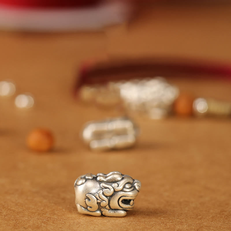 Buddha Stones 999 Sterling Silver Pixiu Charm Peach Wood Bead Handmade String Braided Luck Bracelet Anklet