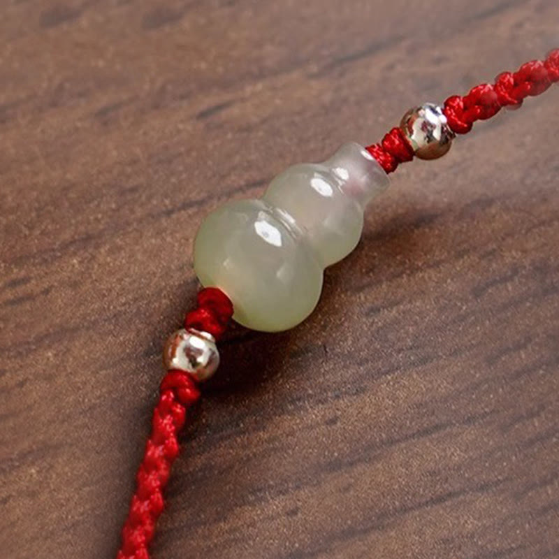 Buddha Stones Gourd Hetian Jade Red String Prosperity Bracelet Anklet