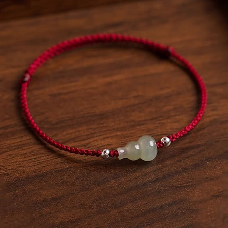 Buddha Stones Gourd Hetian Jade Red String Prosperity Bracelet Anklet