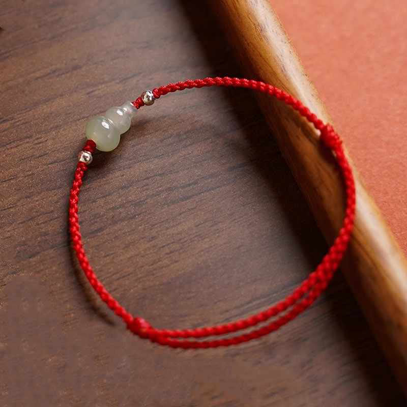 Buddha Stones Gourd Hetian Jade Red String Prosperity Bracelet Anklet