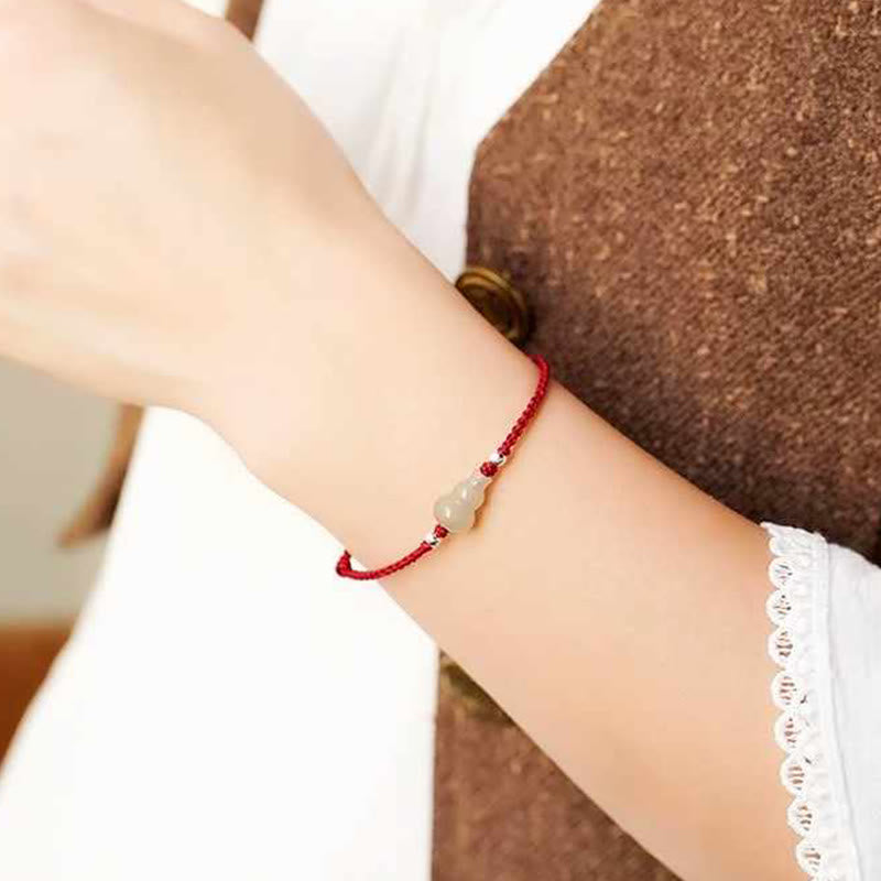 Buddha Stones Gourd Hetian Jade Red String Prosperity Bracelet Anklet