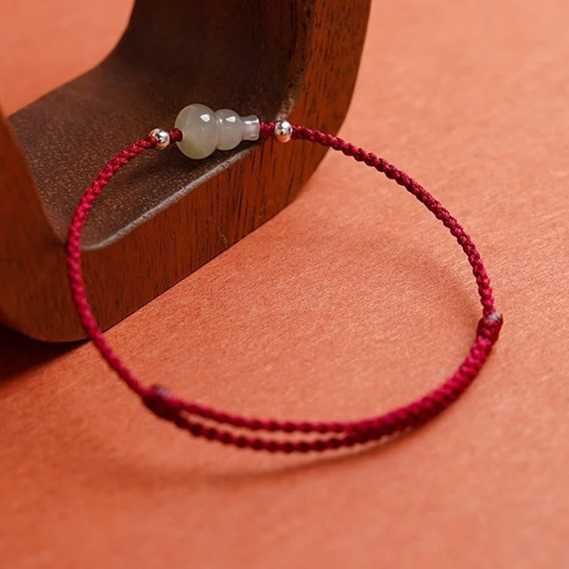 Buddha Stones Gourd Hetian Jade Red String Prosperity Bracelet Anklet