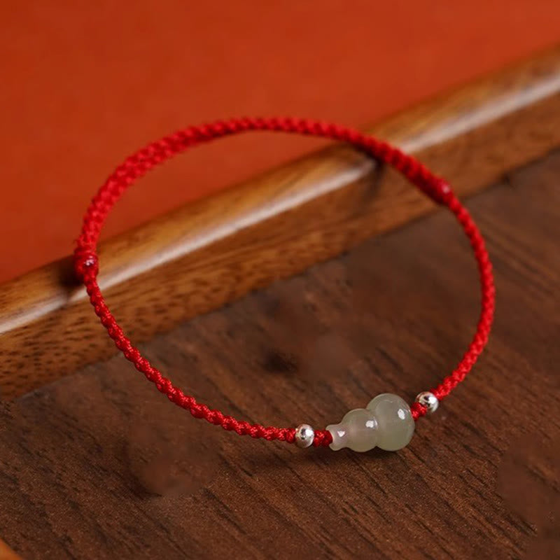 Buddha Stones Gourd Hetian Jade Red String Prosperity Bracelet Anklet