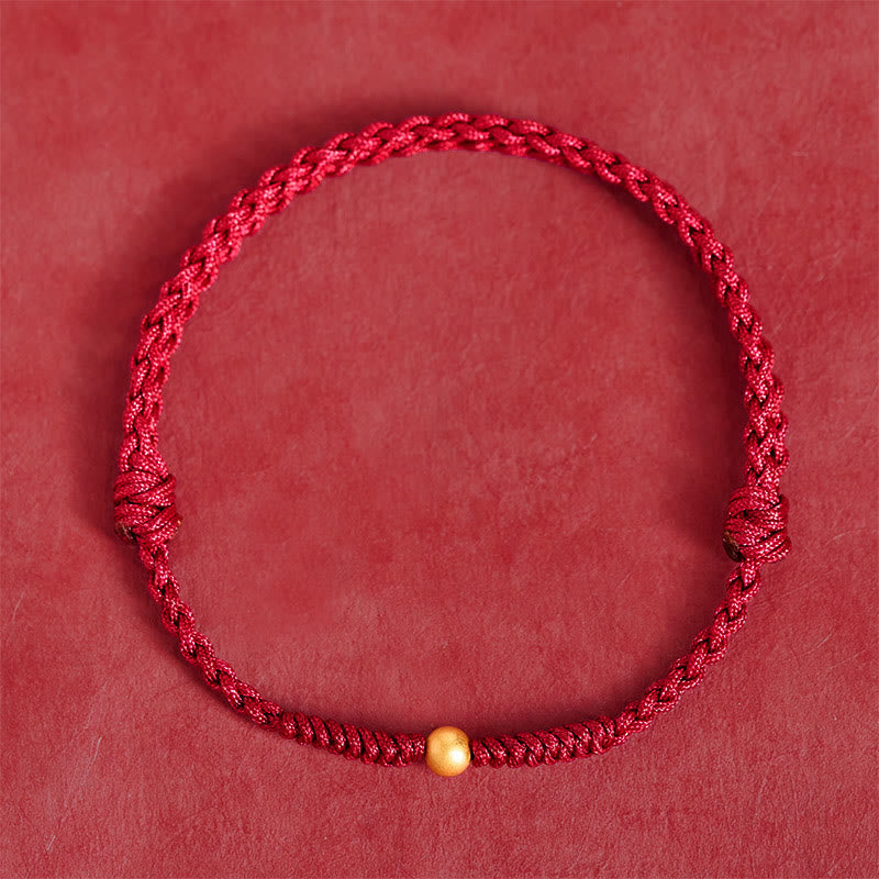 Buddha Stones "A Simple Wish for You" 925 Sterling Silver Plated Gold Single Bead Red Rope Bracelet Anklet Includes Gift Message Card
