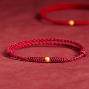 Buddha Stones 925 Sterling Silver Plated Gold Single Bead Strength Braided Red Rope Bracelet Anklet