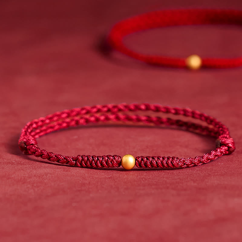 Buddha Stones 925 Sterling Silver Plated Gold Single Bead Strength Braided Red Rope Bracelet Anklet